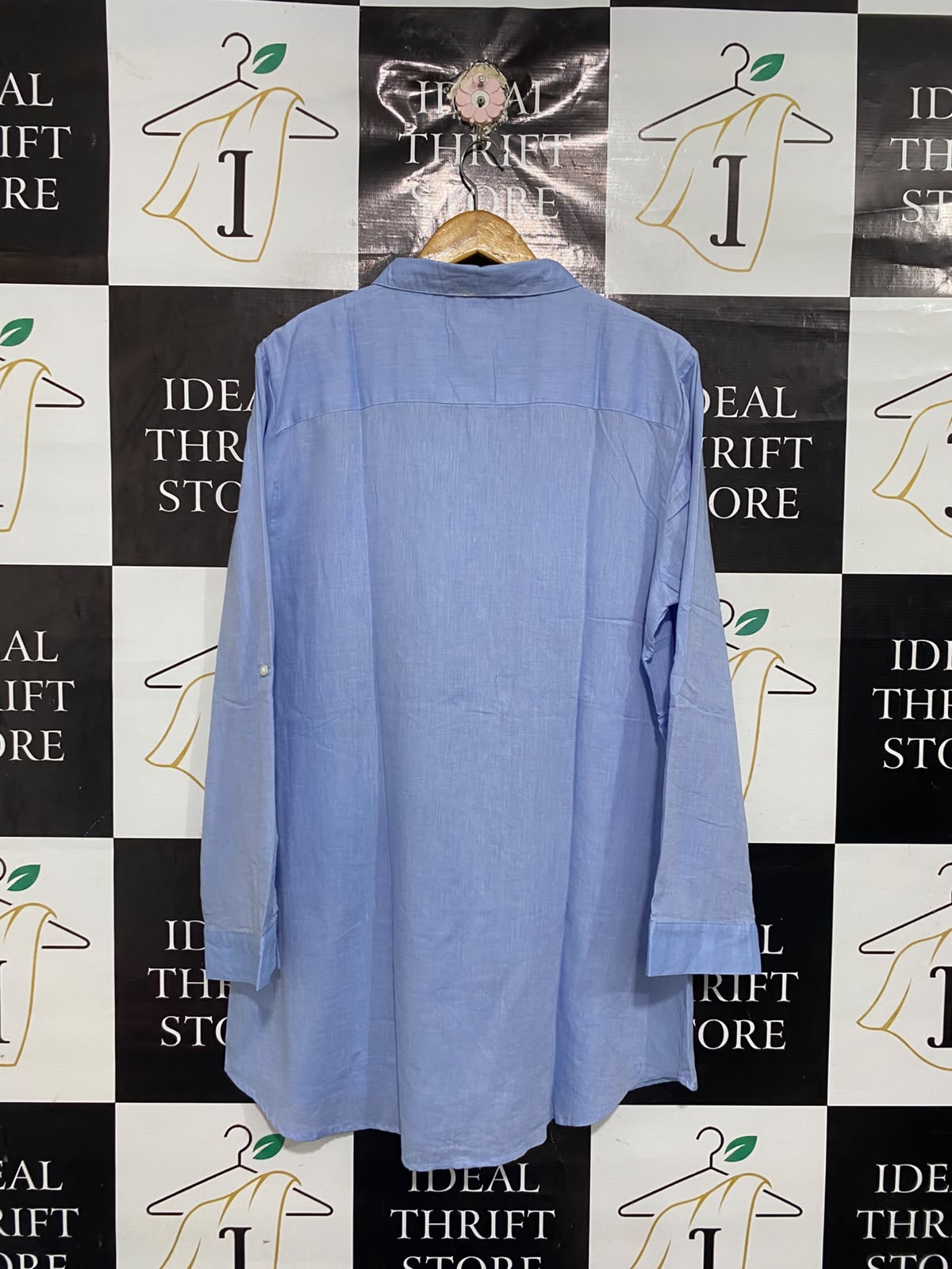 PRIMARK |L| BUST 22| A67| SKY BLUE LINEN-BLEND OVERSIZED BUTTON-DOWN SHIRT