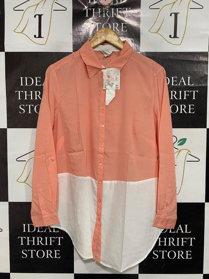 BEING CASUAL |L| BUST 22| A67| PEACH & WHITE COLOR-BLOCK BUTTON-DOWN SHIRT (SMART CASUAL COLLECTION)