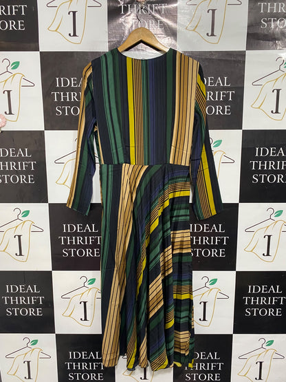MANGO |M| BUST 19| A67|  STRIPED WRAP V-NECK MIDI DRESS