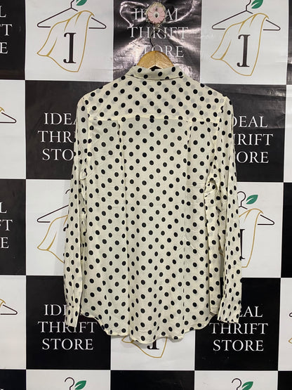 NEW LOOK |M| BUST 21| A67| CREAM & BLACK POLKA DOT BUTTON-DOWN SHIRT