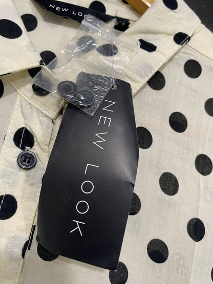 NEW LOOK |M| BUST 21| A67| CREAM & BLACK POLKA DOT BUTTON-DOWN SHIRT