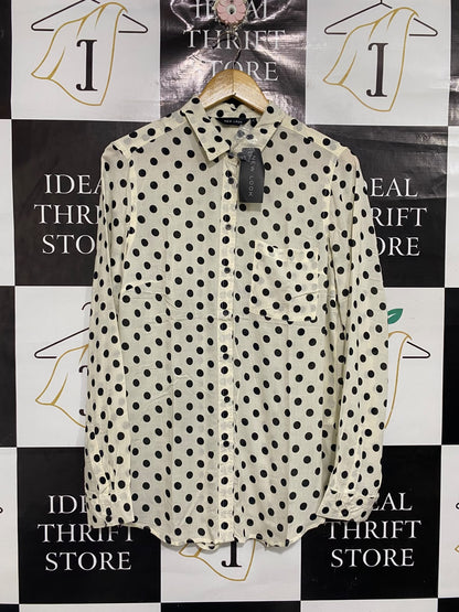 NEW LOOK |M| BUST 21| A67| CREAM & BLACK POLKA DOT BUTTON-DOWN SHIRT