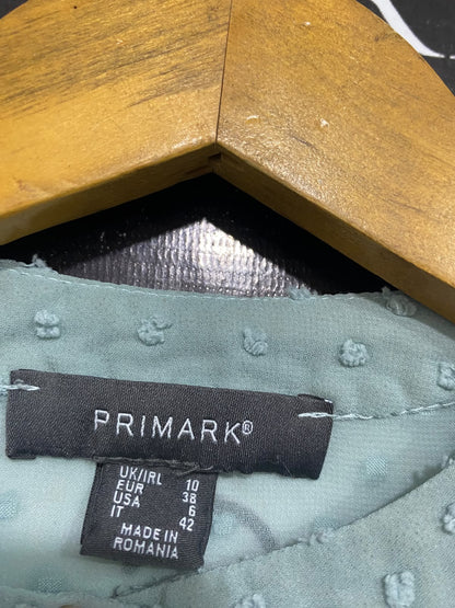 PRIMARK |M| BUST 20| A67|  MINT GREEN SWISS DOT RUFFLE FRONT BLOUSE