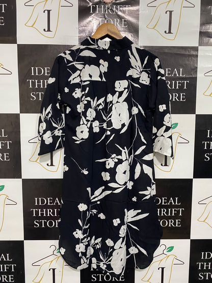 S.OLIVER |L| BUST 20| A67| BLACK & WHITE FLORAL PRINT BUTTON-DOWN SHIRT DRESS