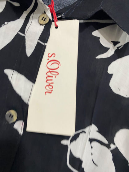 S.OLIVER |L| BUST 20| A67| BLACK & WHITE FLORAL PRINT BUTTON-DOWN SHIRT DRESS