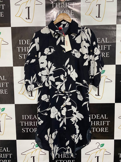 S.OLIVER |L| BUST 20| A67| BLACK & WHITE FLORAL PRINT BUTTON-DOWN SHIRT DRESS