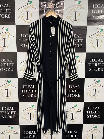 F&F |M| BUST 23| A67| BLACK & WHITE STRIPED BELTED SHIRT DRESS