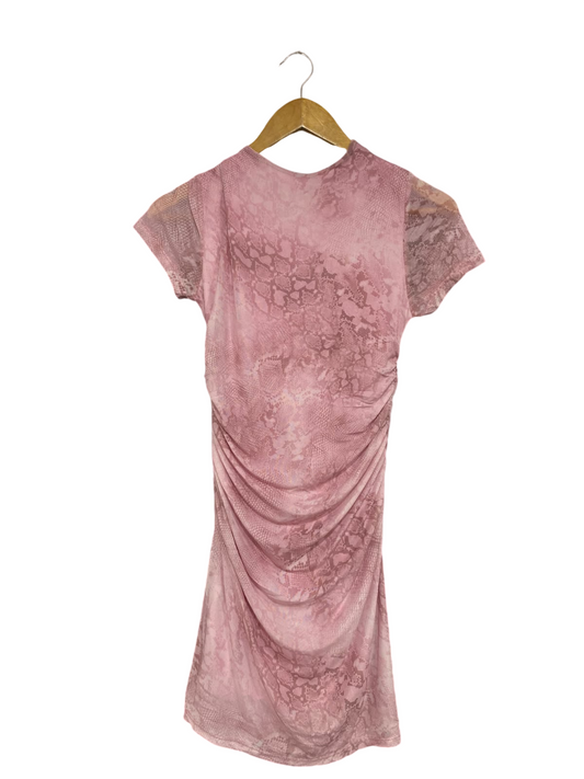 PRIMARK |S| BUST 13| A67| PINK SNAKESKIN PRINT RUFFLED BODYCON MINI DRESS