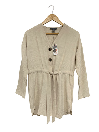 PRIMARK |M| BUST 18| A67| BEIGE TEXTURED V-NECK TIE-WAIST TUNIC SHIRT