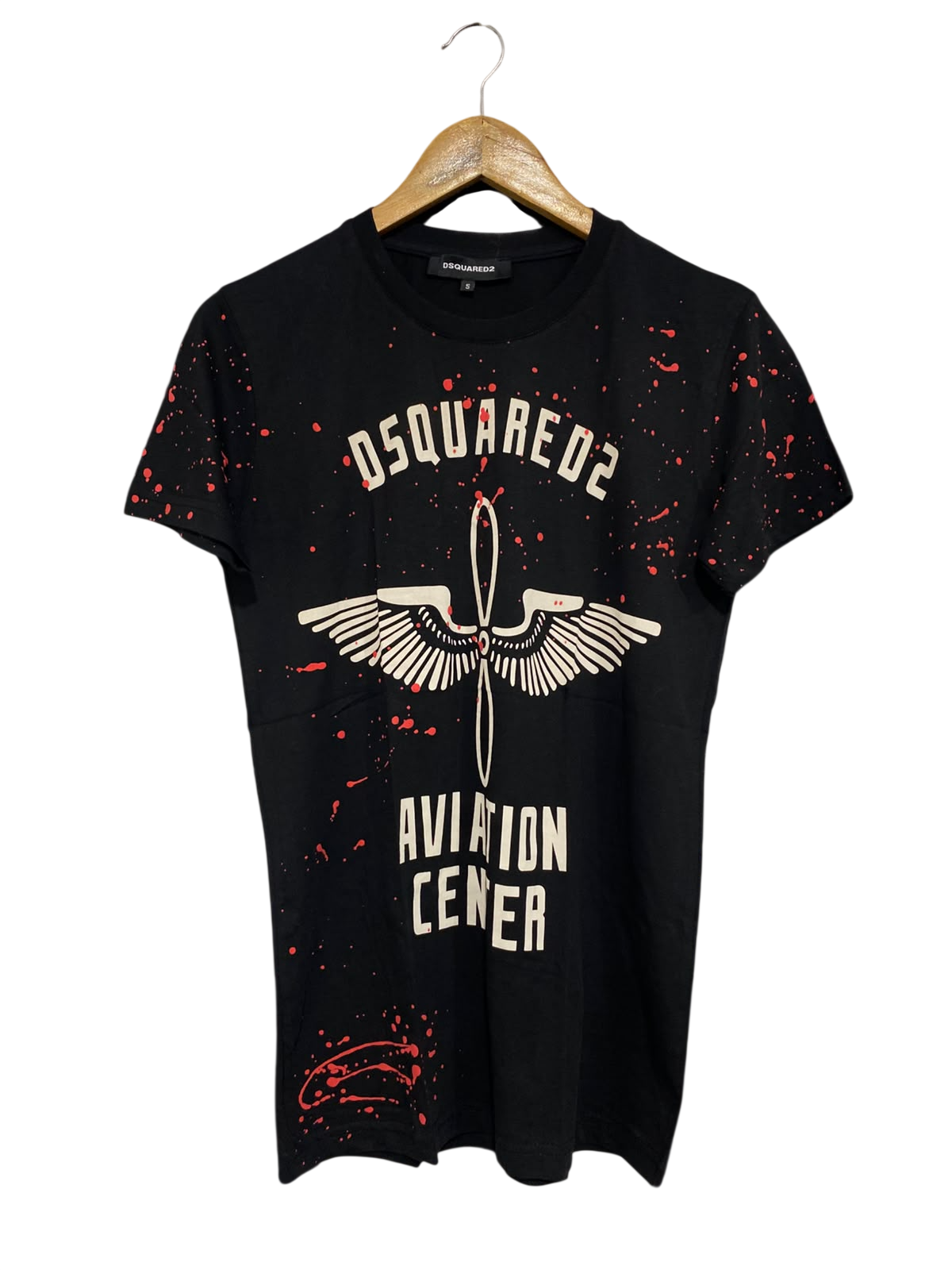 DSQUARED2 |S| BUST 18| A67|  BLACK AVIATION CENTER GRAPHIC T-SHIRT