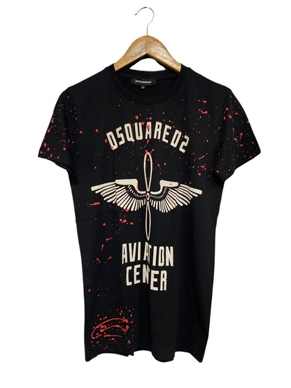 DSQUARED2 |S| BUST 18| A67|  BLACK AVIATION CENTER GRAPHIC T-SHIRT