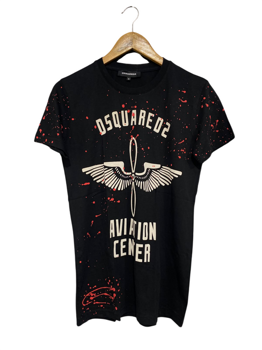 DSQUARED2 |S| BUST 18| A67|  BLACK AVIATION CENTER GRAPHIC T-SHIRT