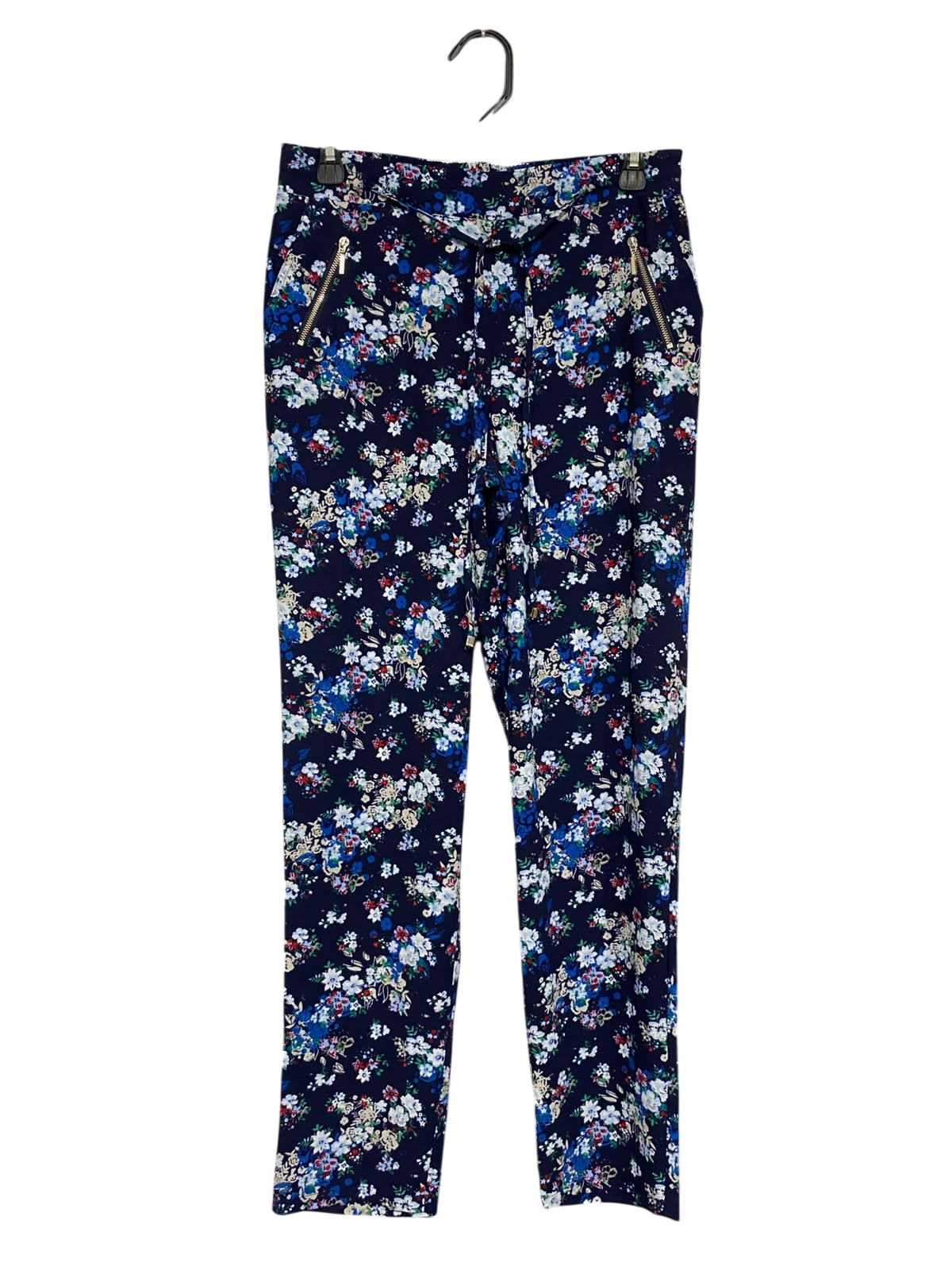 RELAXED FIT |L| WAIST 30| A67| NAVY BLUE FLORAL DRAWSTRING UTILITY TROUSERS
