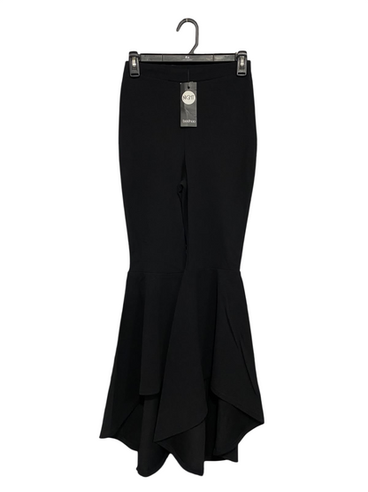 BOOHOO |XS| WAIST 24| A67| BLACK HIGH-WAISTED RUFFLE HEM FLARED TROUSERS