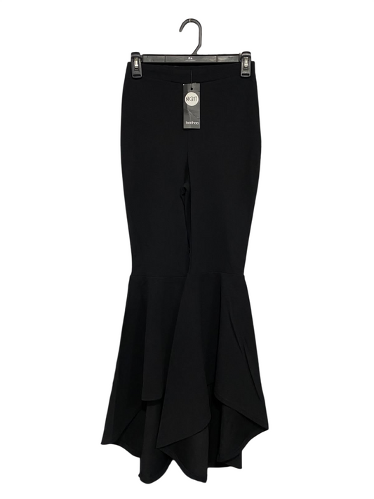 BOOHOO |XS| WAIST 24| A67| BLACK HIGH-WAISTED RUFFLE HEM FLARED TROUSERS