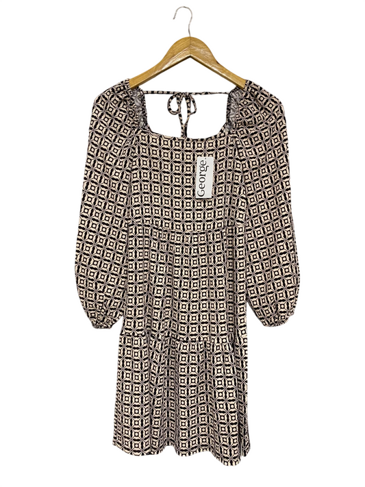 GEORGE |S| BUST 15| A68| GEOMETRIC PRINT TIERED MIDI DRESS