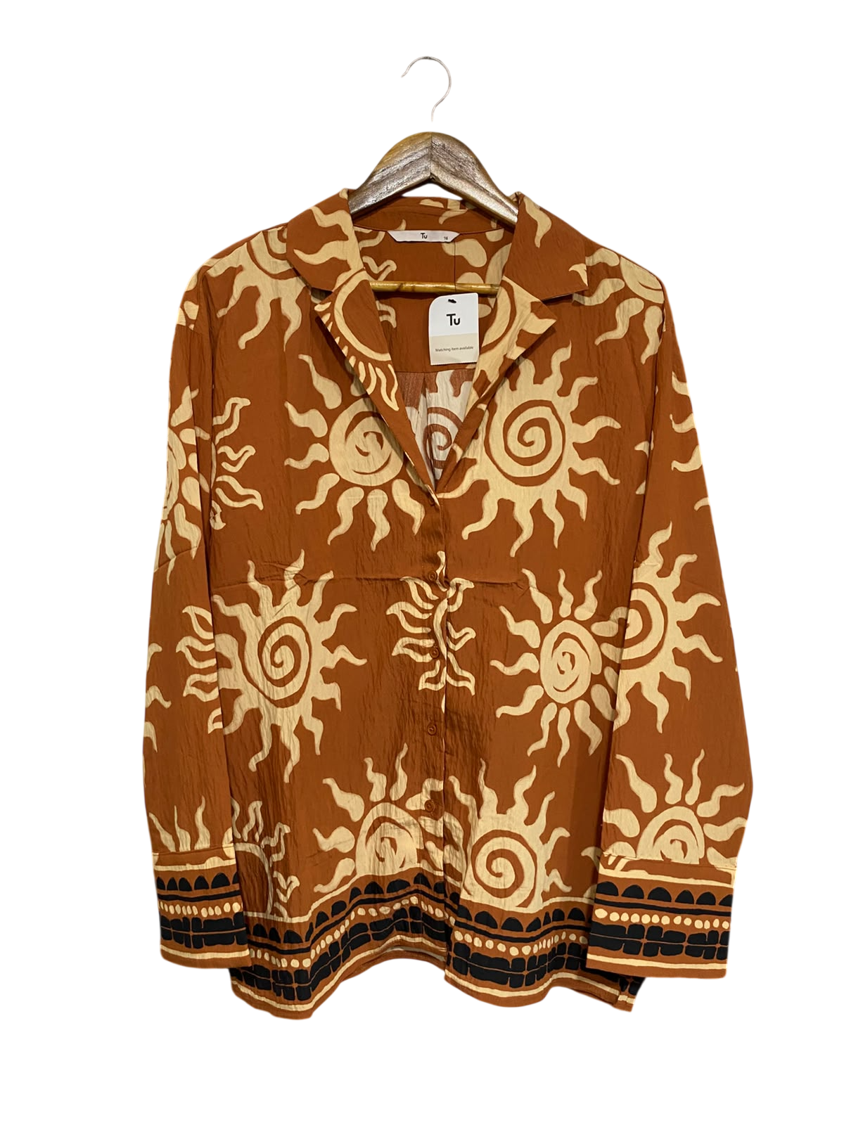 TU |L| BUST 23| A68| RUST ORANGE & BEIGE SUN-PRINT BUTTON-DOWN SHIRT
