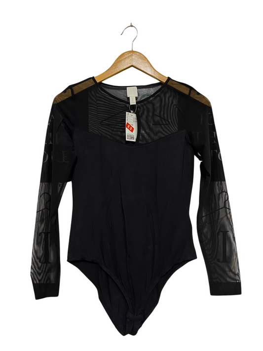 H&M |M| BUST 15| A68| BLACK MESH ACCENT LONG-SLEEVE BODYSUIT
