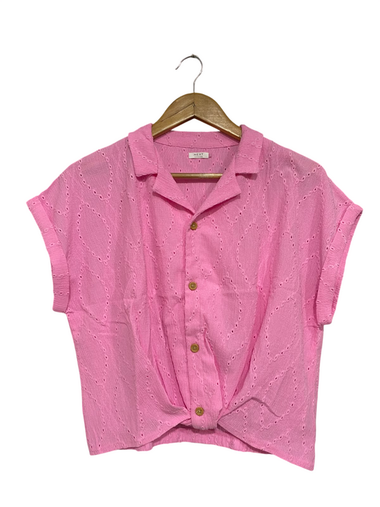 NEXT |S| BUST 21| A68|  PINK BRODERIE ANGLAIS FRONT-TIE SHORT-SLEEVE SHIRT