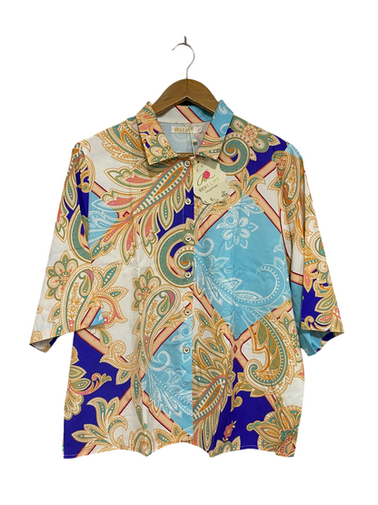 BEST LIVE |M/L| BUST 21| A68| BLUE & PAISLEY PRINT BUTTON-DOWN SHIRT