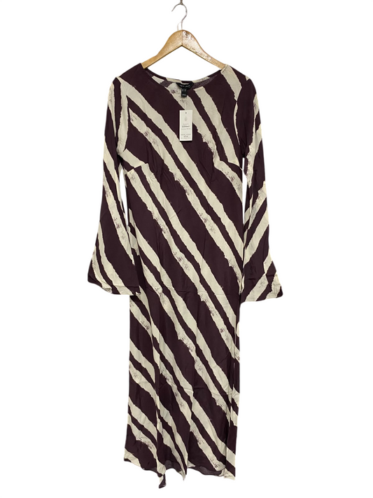 NEW LOOK |M| BUST 18| A68| BURGUNDY & WHITE STRIPED LONG-SLEEVE MIDI DRESS