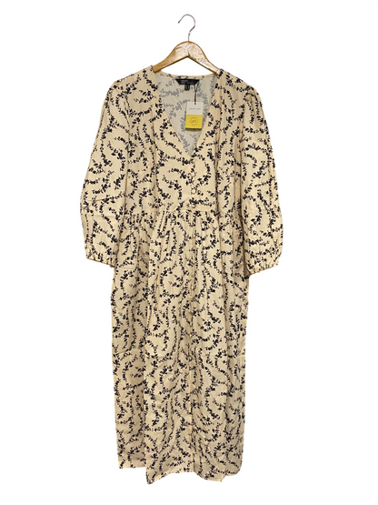 NOBODY'S CHILD |L| BUST 21| A68|  CREAM & BLACK FLORAL BUTTON-FRONT MIDI DRESS