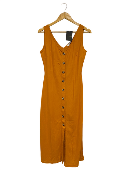 WAREHOUSE |M| BUST 18| A68| MUSTARD YELLOW BUTTON-FRONT MIDI DRESS