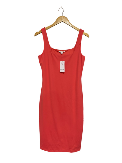 GUESS |L| BUST 17| A68| CORAL PINK SQUARE-NECK BODYCON MIDI DRESS