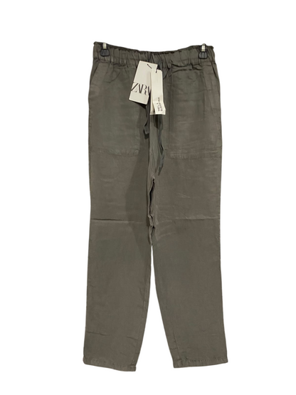 ZARA |XS| WAIST 28| A68| OLIVE GREEN LINEN SLOUCHY FIT DRAWSTRING PANTS