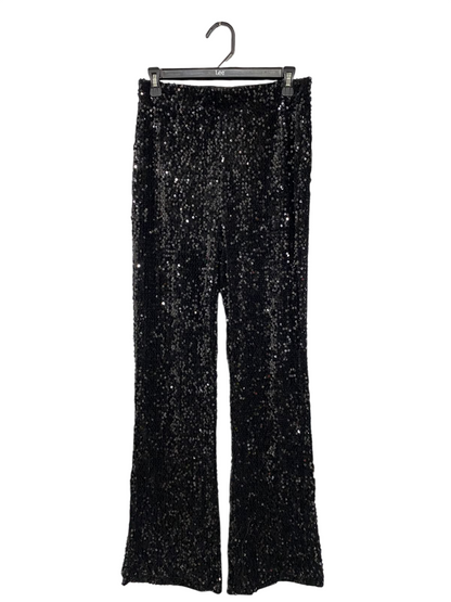 PRIMARK |M| WAIST 28| A68|  GLAMOROUS BLACK SEQUIN HIGH-WAISTED FLARED PANTS