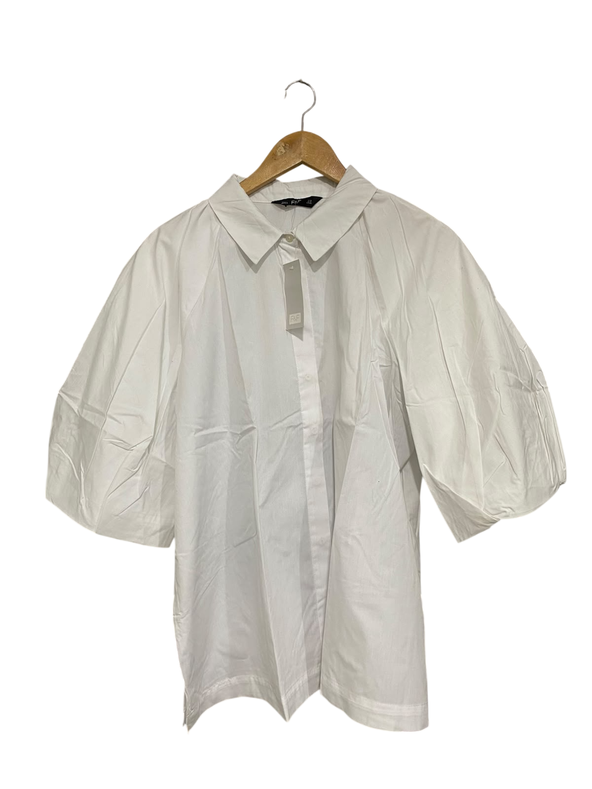 F&F |M| BUST 25| A68| WHITE PUFF SHORT-SLEEVE OVERSIZED BUTTON-DOWN SHIRT