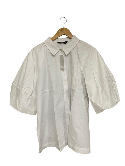 F&F |M| BUST 25| A68| WHITE PUFF SHORT-SLEEVE OVERSIZED BUTTON-DOWN SHIRT