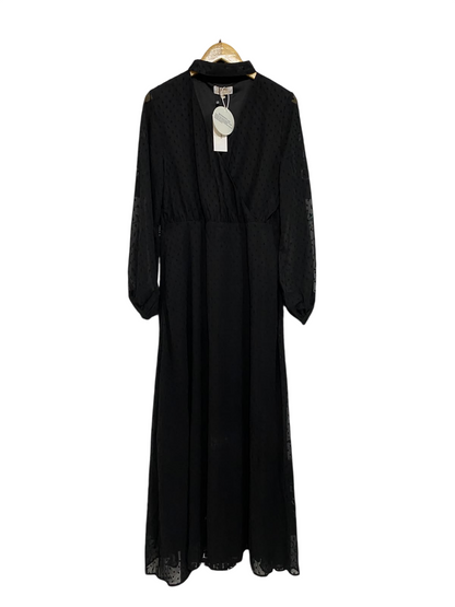 LIPSY |L| BUST 19| A68| LONDON BLACK SWISS DOT WRAP MAXI DRESS