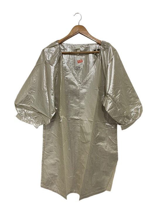 H&M |M| BUST 21| A68| SILVER METALLIC PUFF-SLEEVE V-NECK MINI DRESS