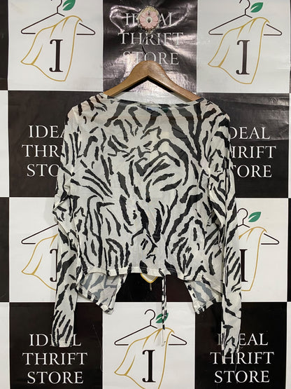 VALLEYGIRL |L| BUST 19| A68|  ZEBRA PRINT FRONT-TIE MESH TOP CARDIGAN