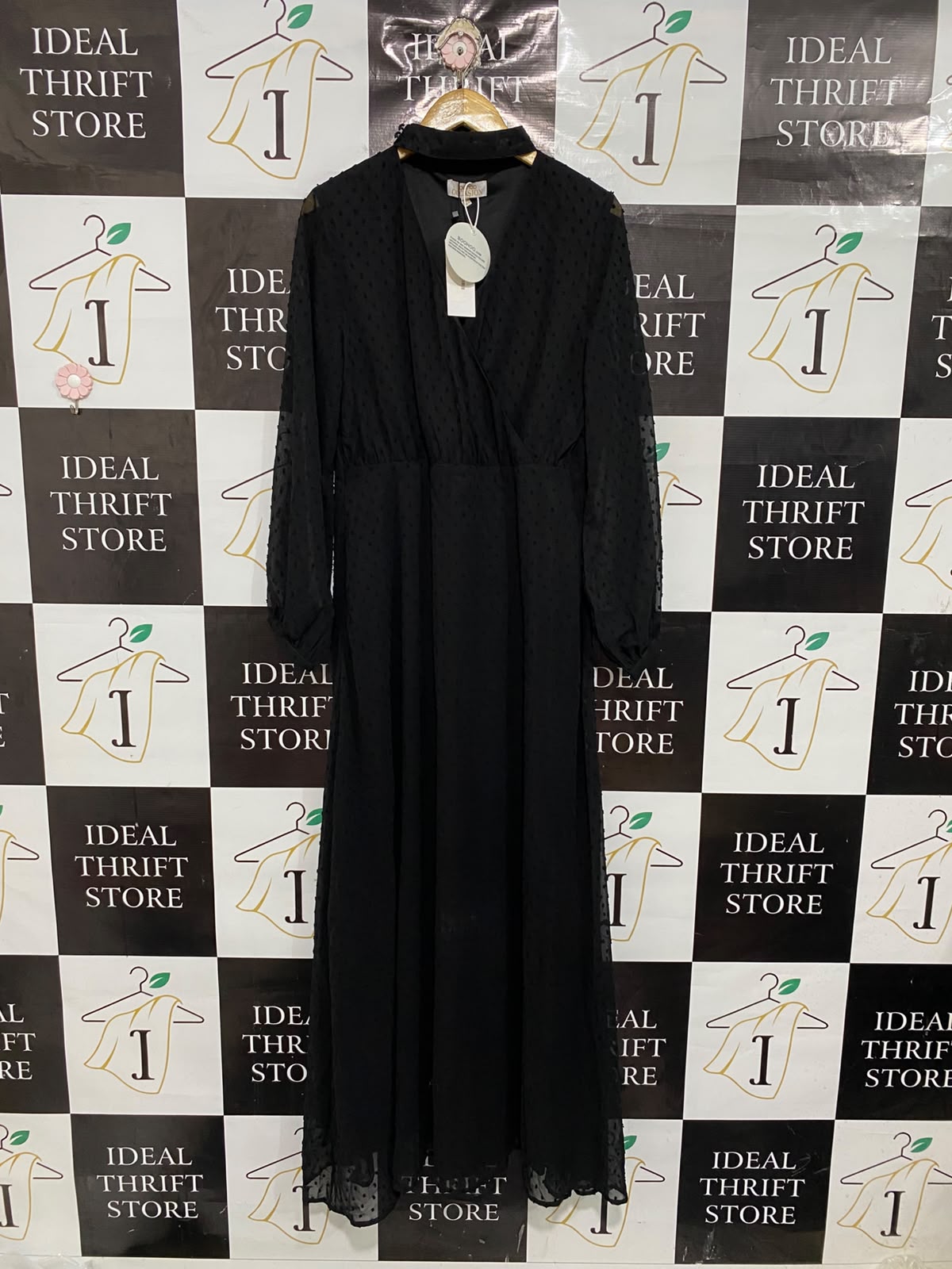 LIPSY |L| BUST 19| A68| LONDON BLACK SWISS DOT WRAP MAXI DRESS