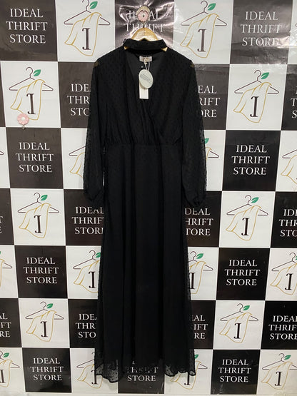 LIPSY |L| BUST 19| A68| LONDON BLACK SWISS DOT WRAP MAXI DRESS