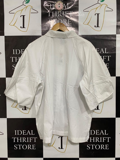 F&F |M| BUST 25| A68| WHITE PUFF SHORT-SLEEVE OVERSIZED BUTTON-DOWN SHIRT