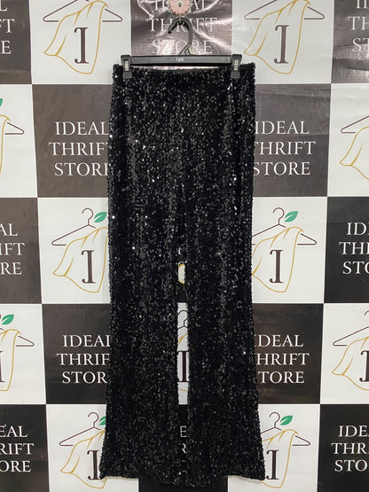 PRIMARK |M| WAIST 28| A68|  GLAMOROUS BLACK SEQUIN HIGH-WAISTED FLARED PANTS