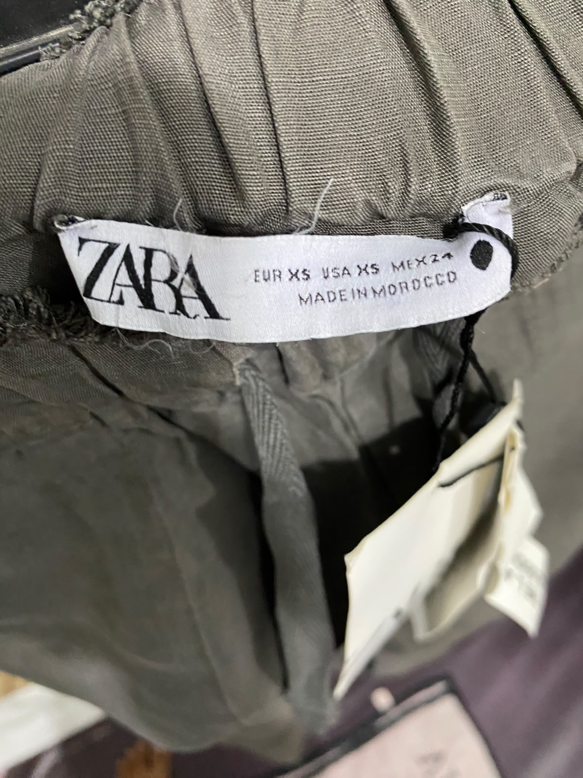 ZARA |XS| WAIST 28| A68| OLIVE GREEN LINEN SLOUCHY FIT DRAWSTRING PANTS