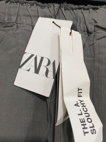 ZARA |XS| WAIST 28| A68| OLIVE GREEN LINEN SLOUCHY FIT DRAWSTRING PANTS