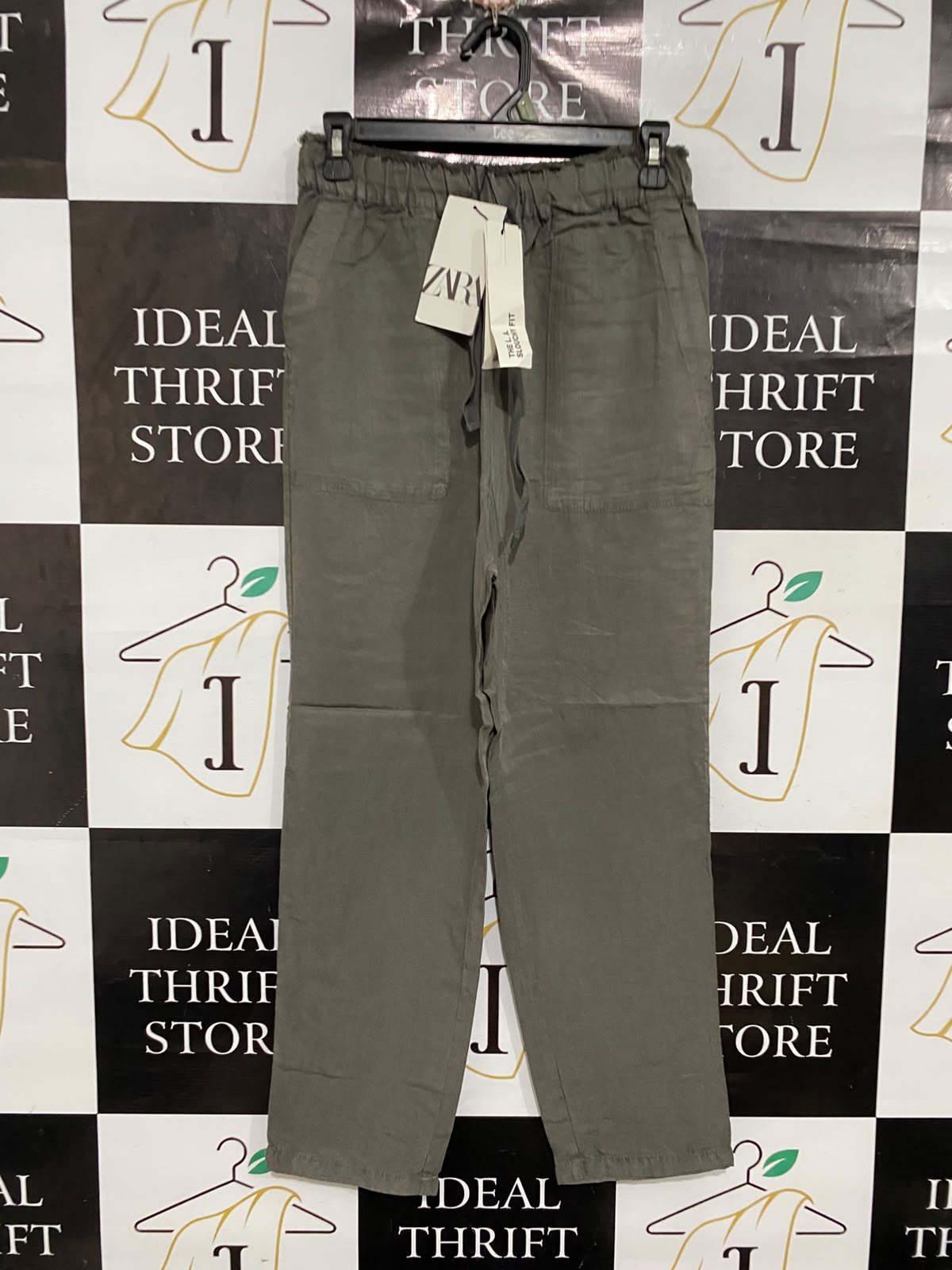 ZARA |XS| WAIST 28| A68| OLIVE GREEN LINEN SLOUCHY FIT DRAWSTRING PANTS