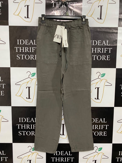 ZARA |XS| WAIST 28| A68| OLIVE GREEN LINEN SLOUCHY FIT DRAWSTRING PANTS