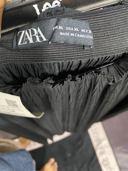 ZARA |XL| WAIST 30| A68| BLACK PLISSÉ CRINKLE WIDE-LEG PALAZZO PANTS