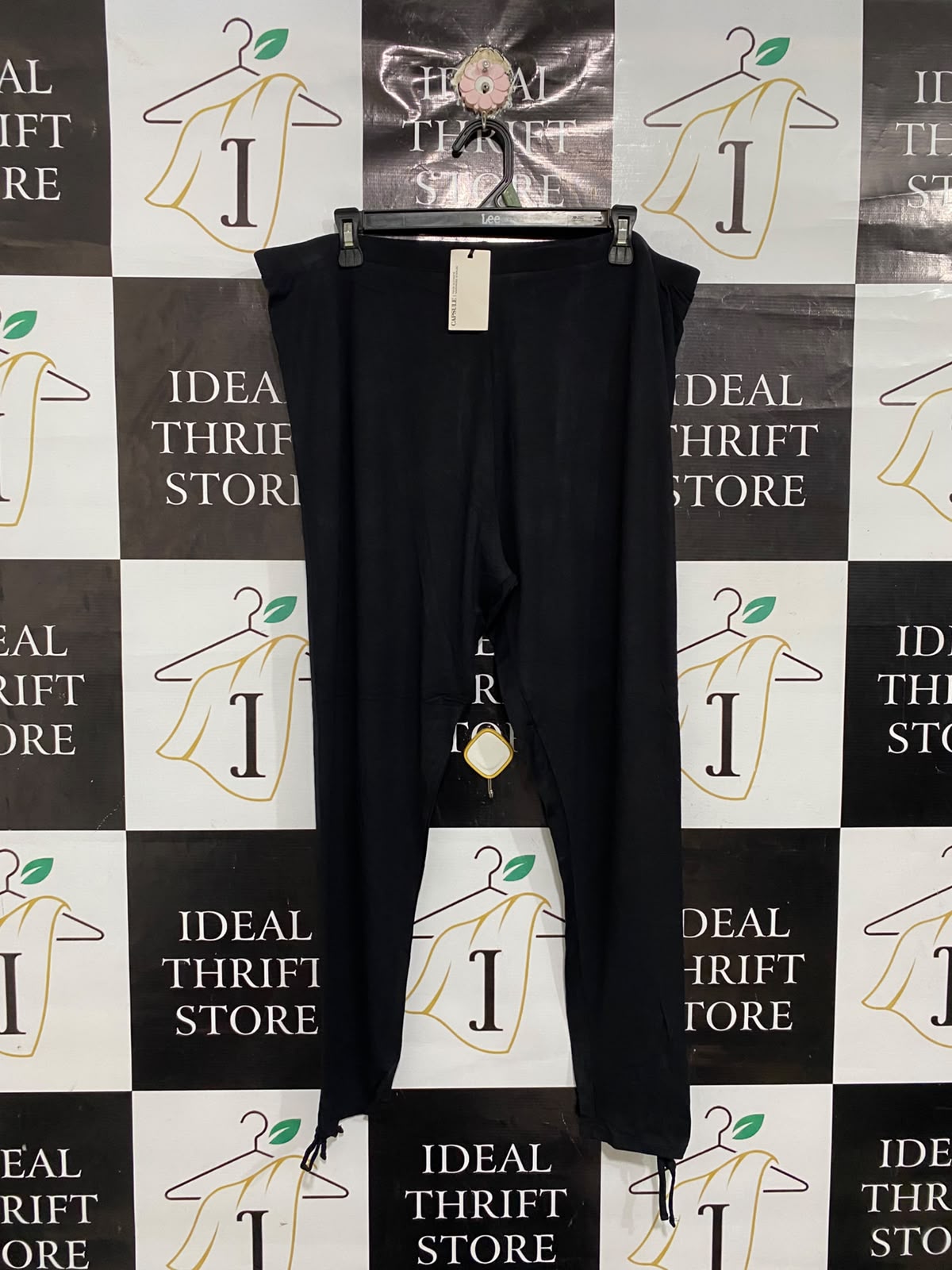 CAPSULE |XXL| WAIST 38| A68| BLACK DRAWSTRING-ANKLE HIGH-WAISTED LEGGINGS