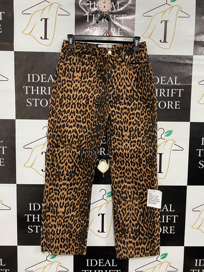 MISS S |M| WAIST 28| A68| LEOPARD PRINT HIGH-WAISTED STRAIGHT-LEG JEANS