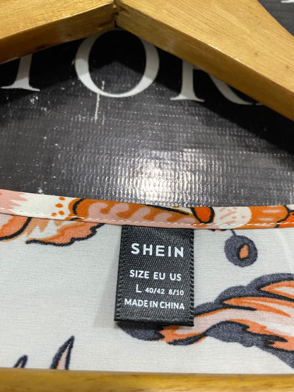 SHEIN |L| BUST 19| A68| WHITE & RUST ORANGE FLORAL WRAP MAXI DRESS