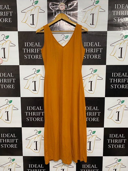 WAREHOUSE |M| BUST 18| A68| MUSTARD YELLOW BUTTON-FRONT MIDI DRESS