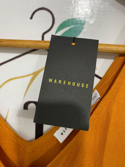 WAREHOUSE |M| BUST 18| A68| MUSTARD YELLOW BUTTON-FRONT MIDI DRESS