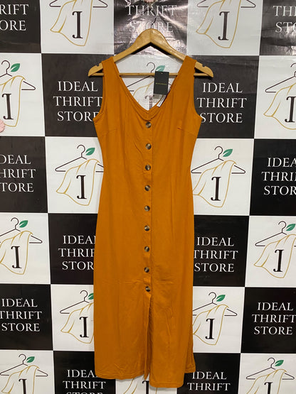 WAREHOUSE |M| BUST 18| A68| MUSTARD YELLOW BUTTON-FRONT MIDI DRESS